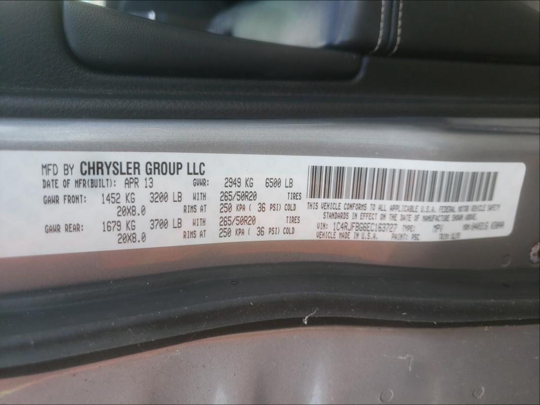 Photo 10 from auction – 2014 JEEP GRAND CHER with VIN 1C4RJFBG6EC163727