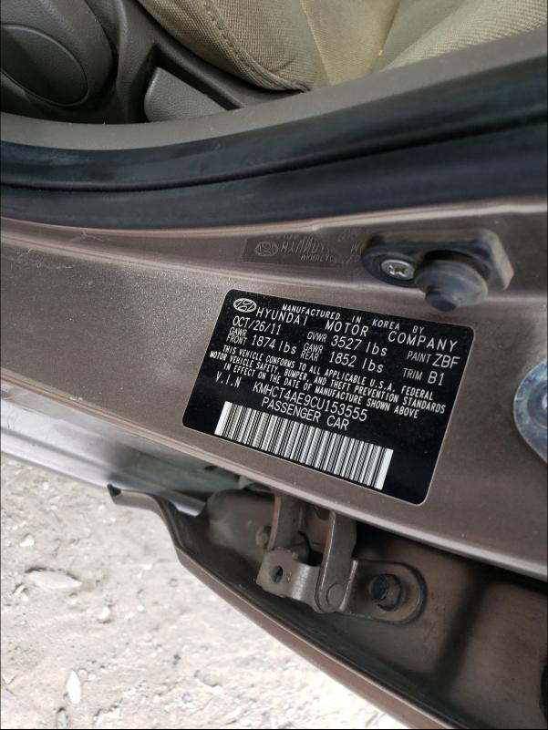 Photo 10 from auction – 2012 HYUNDAI ACCENT GLS with VIN KMHCT4AE9CU153555
