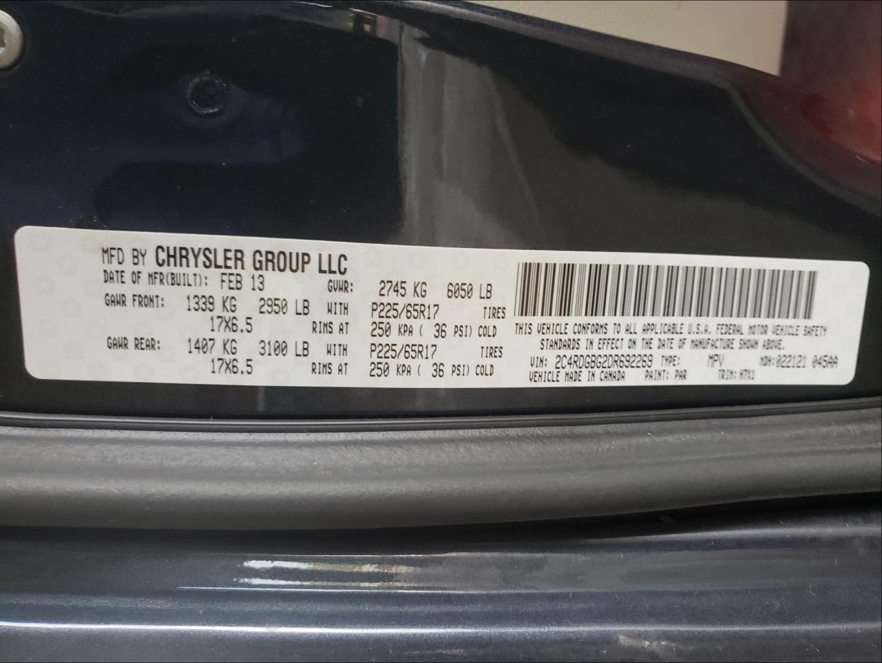 Photo 10 from auction – 2013 DODGE GRAND CARA with VIN 2C4RDGBG2DR692269