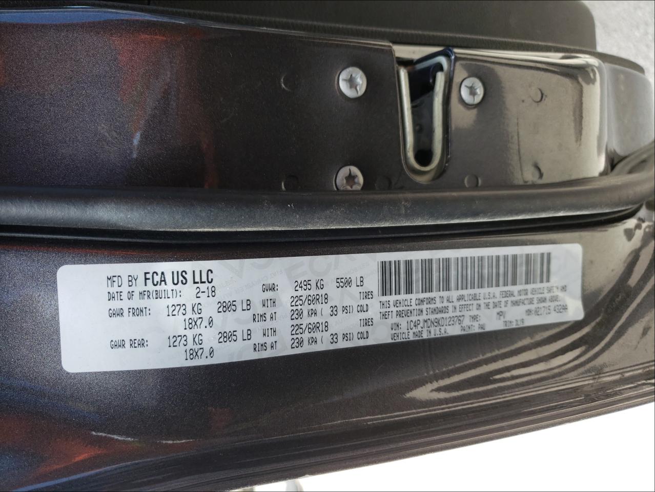 Photo 10 from auction – 2019 JEEP CHEROKEE L with VIN 1C4PJMDN9KD123767