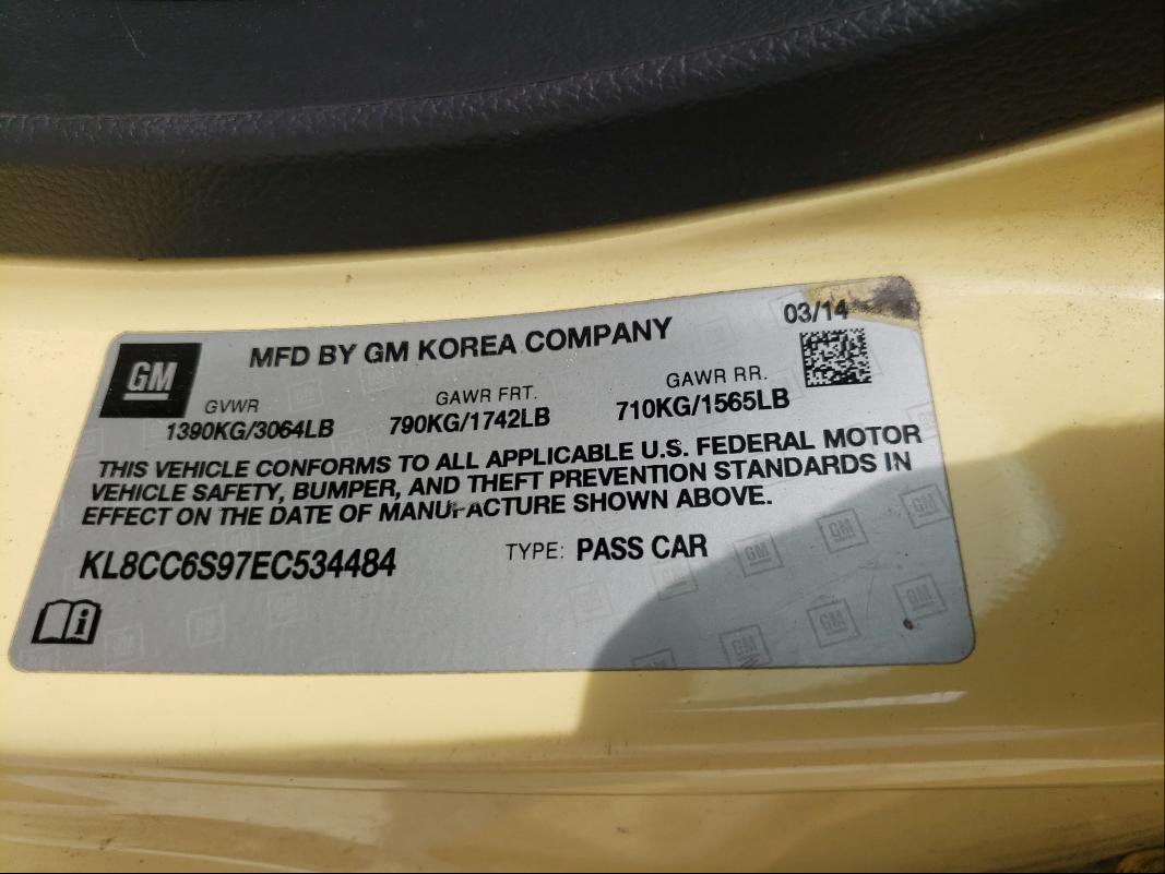 Photo 10 from auction – 2014 CHEVROLET SPARK 1LT with VIN KL8CC6S97EC534484