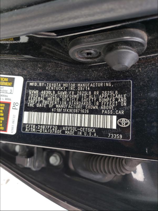 TOYOTA CAMRY L 2014 with VIN 4T1BF1FK9EU871626 - Photo from auction
