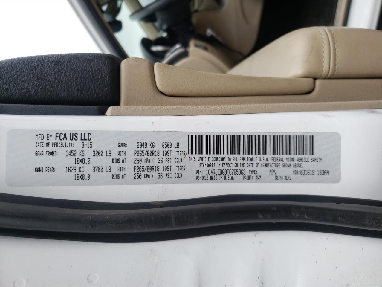 Photo 10 from auction – 2015 JEEP GRAND CHER with VIN 1C4RJEBG8FC765363
