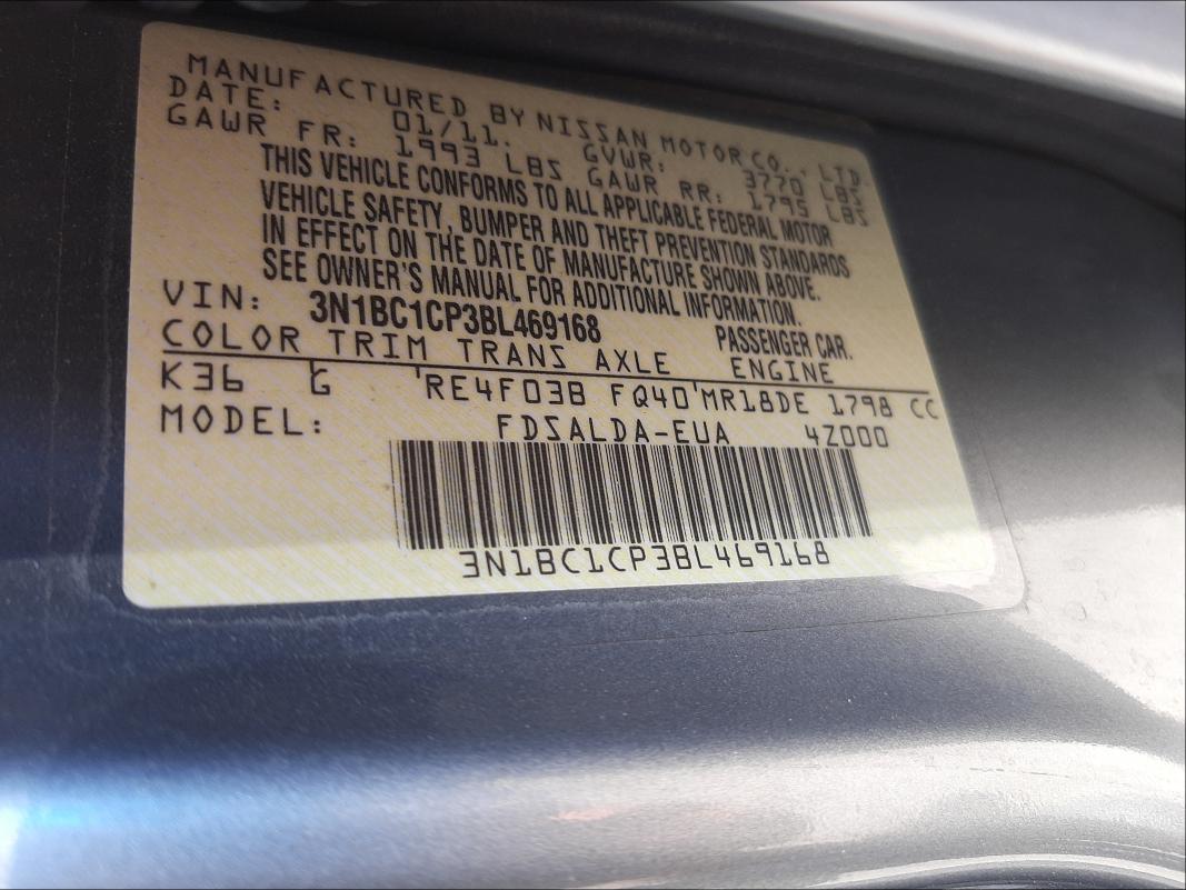 Photo 10 from auction – 2011 NISSAN VERSA S with VIN 3N1BC1CP3BL469168