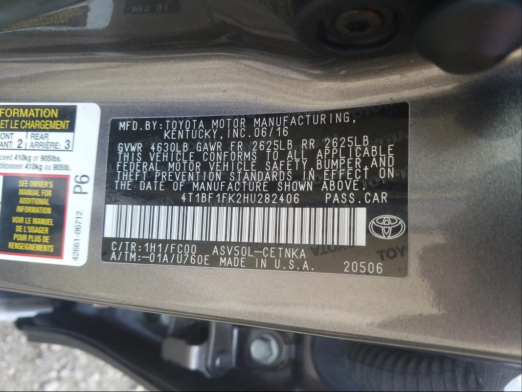 Photo 10 from auction – 2017 TOYOTA CAMRY LE with VIN 4T1BF1FK2HU282406