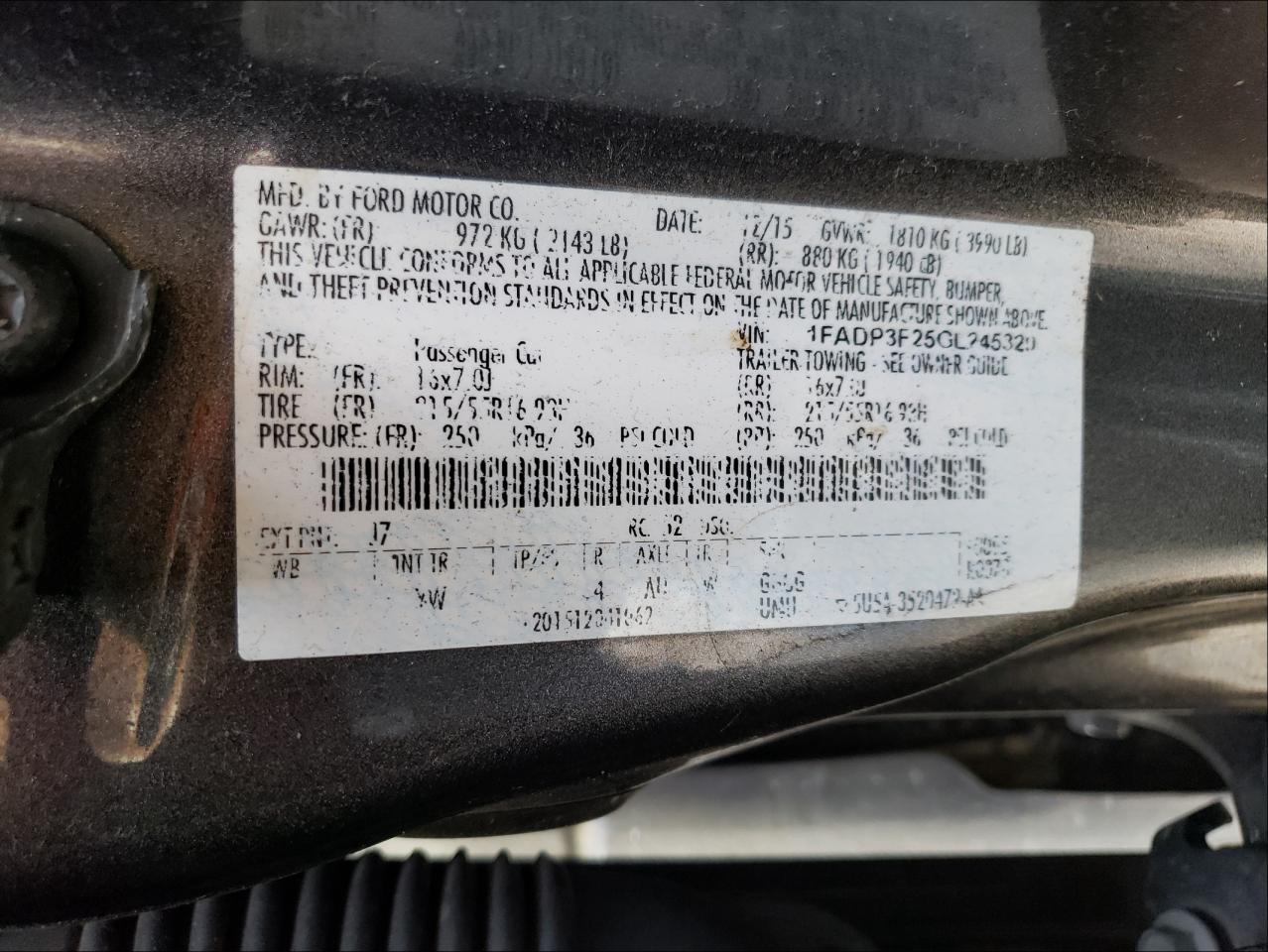 Photo 10 from auction – 2016 FORD FOCUS SE with VIN 1FADP3F25GL245320