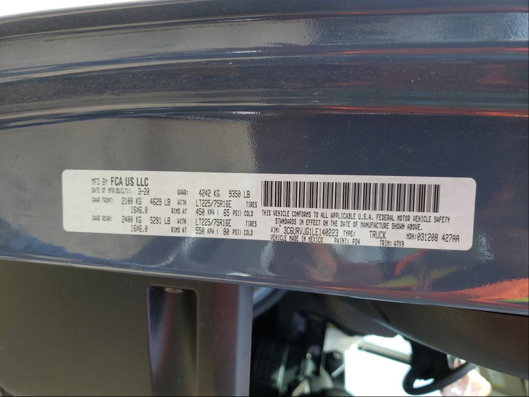 Photo 10 from auction – 2020 RAM PROMASTER with VIN 3C6URVJG1LE140223
