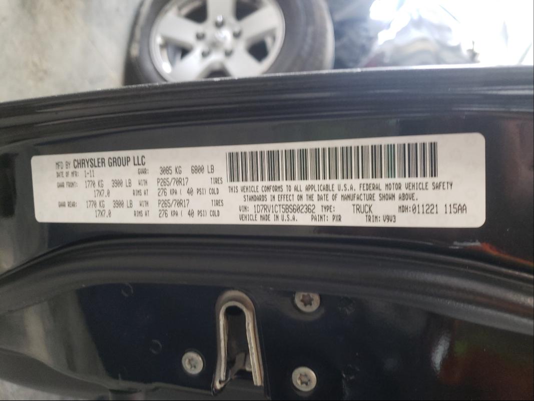 Снимка 10 от търг – 2011 DODGE RAM 1500 с VIN 1D7RV1CT5BS602362