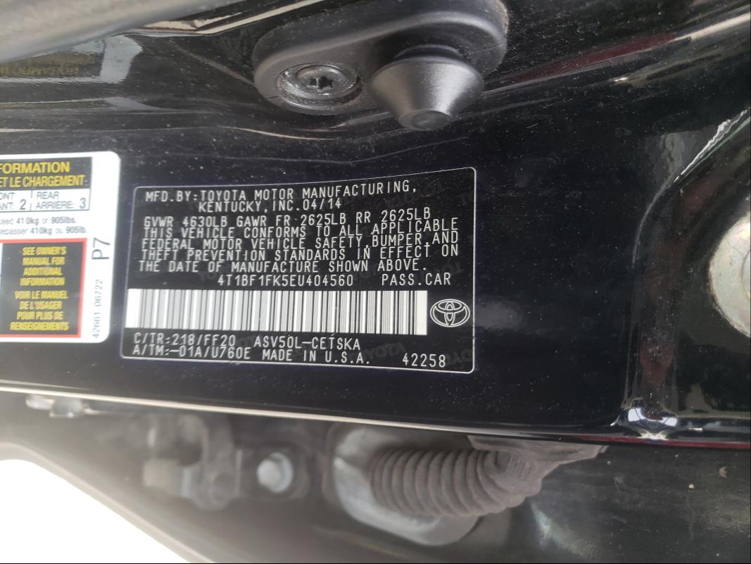 Photo 10 from auction – 2014 TOYOTA CAMRY L with VIN 4T1BF1FK5EU404560