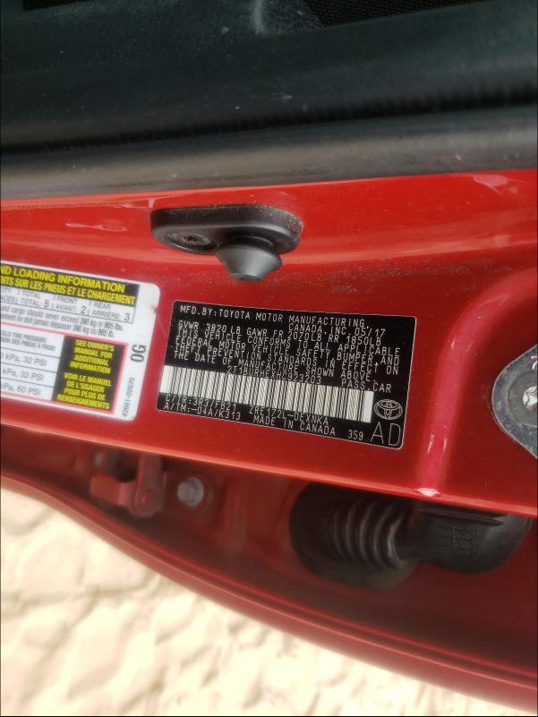 Photo 10 from auction – 2017 TOYOTA COROLLA L with VIN 2T1BURHEXHC923203