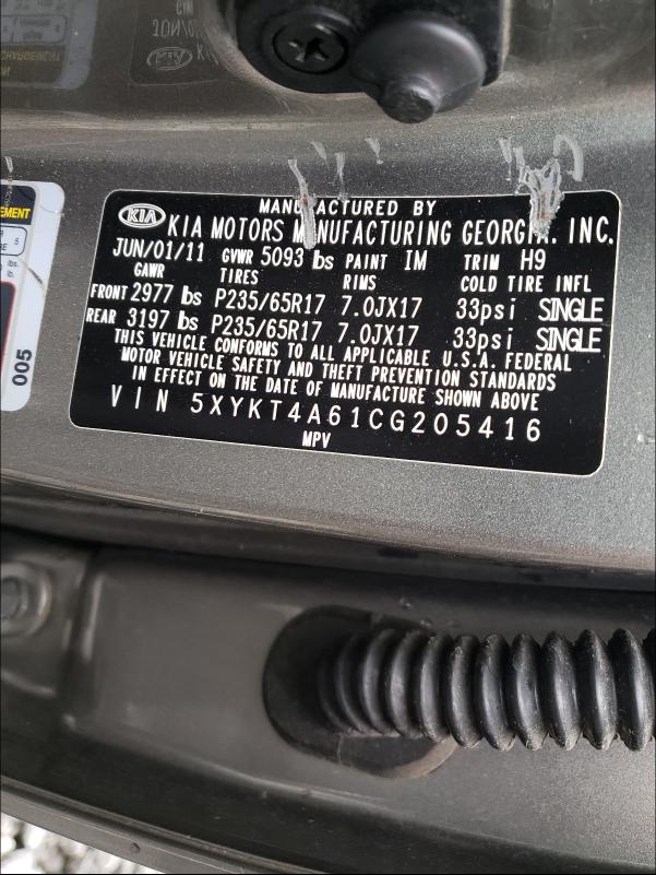 Photo 10 from auction – 2012 KIA SORENTO BA with VIN 5XYKT4A61CG205416