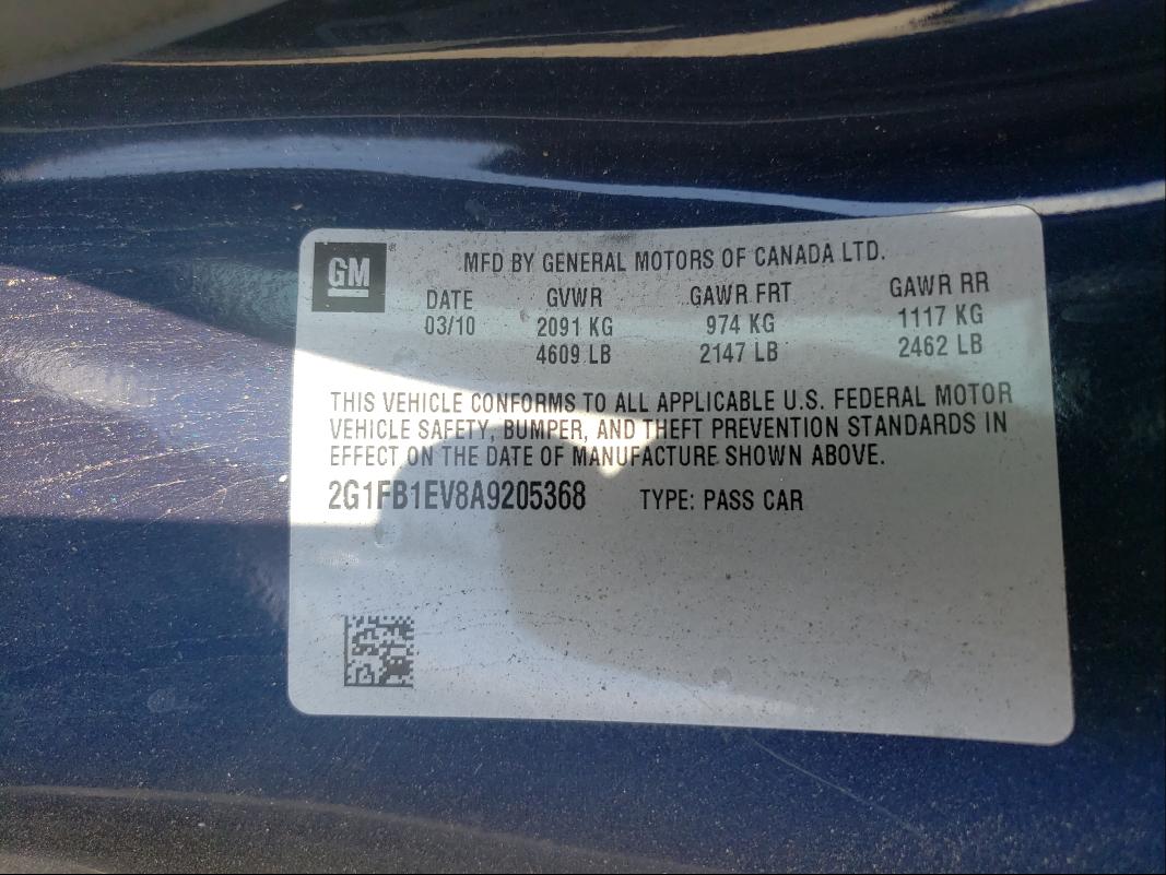Photo 10 from auction – 2010 CHEVROLET CAMARO LT with VIN 2G1FB1EV8A9205368