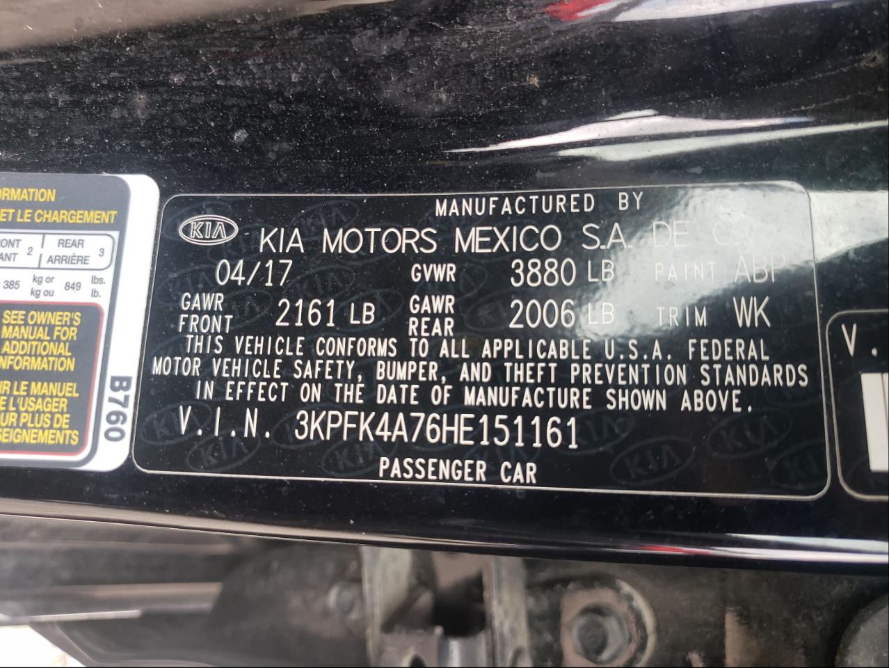 Photo 10 from auction – 2017 KIA FORTE LX with VIN 3KPFK4A76HE151161