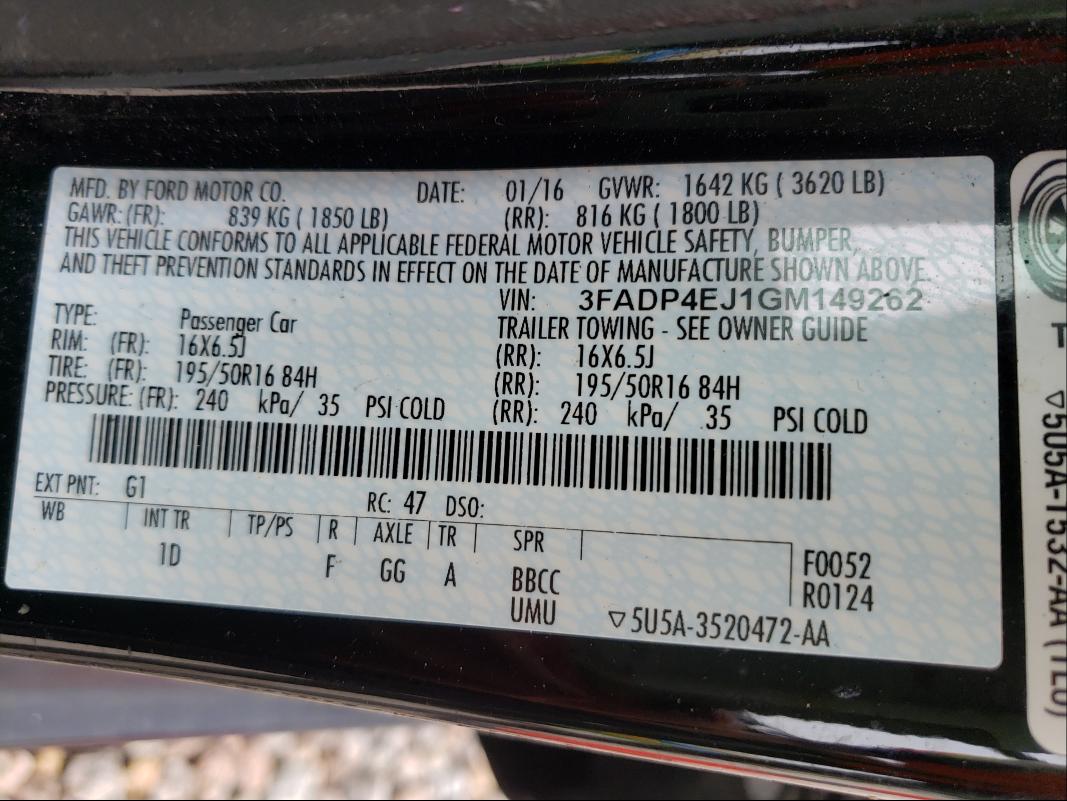 Photo 10 from auction – 2016 FORD FIESTA SE with VIN 3FADP4EJ1GM149262