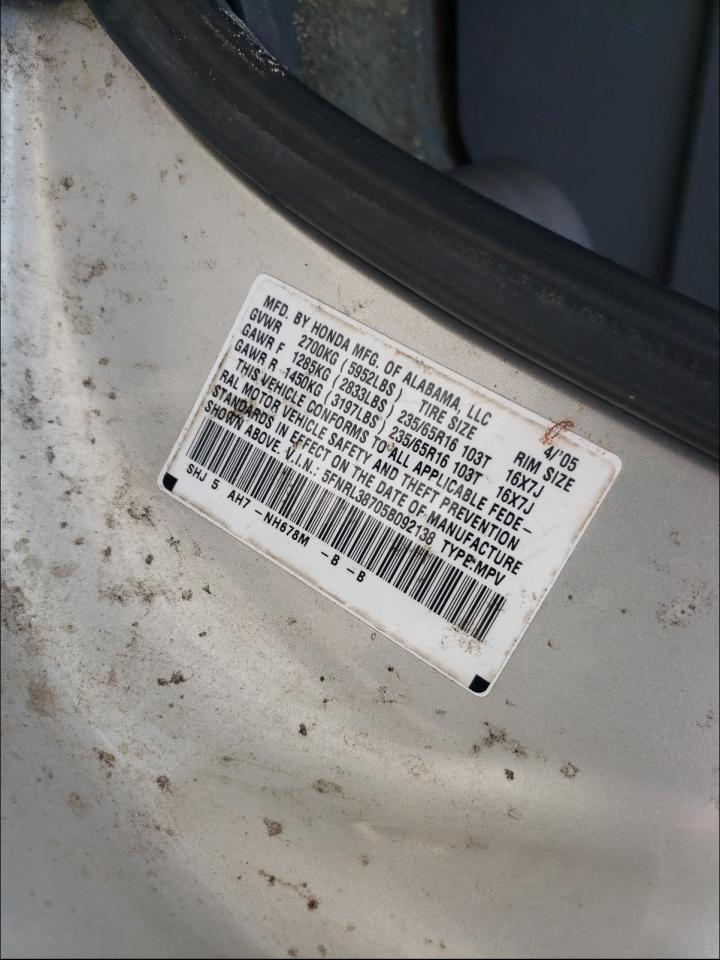 Photo 10 from auction – 2005 HONDA ODYSSEY EX with VIN 5FNRL38705B092138