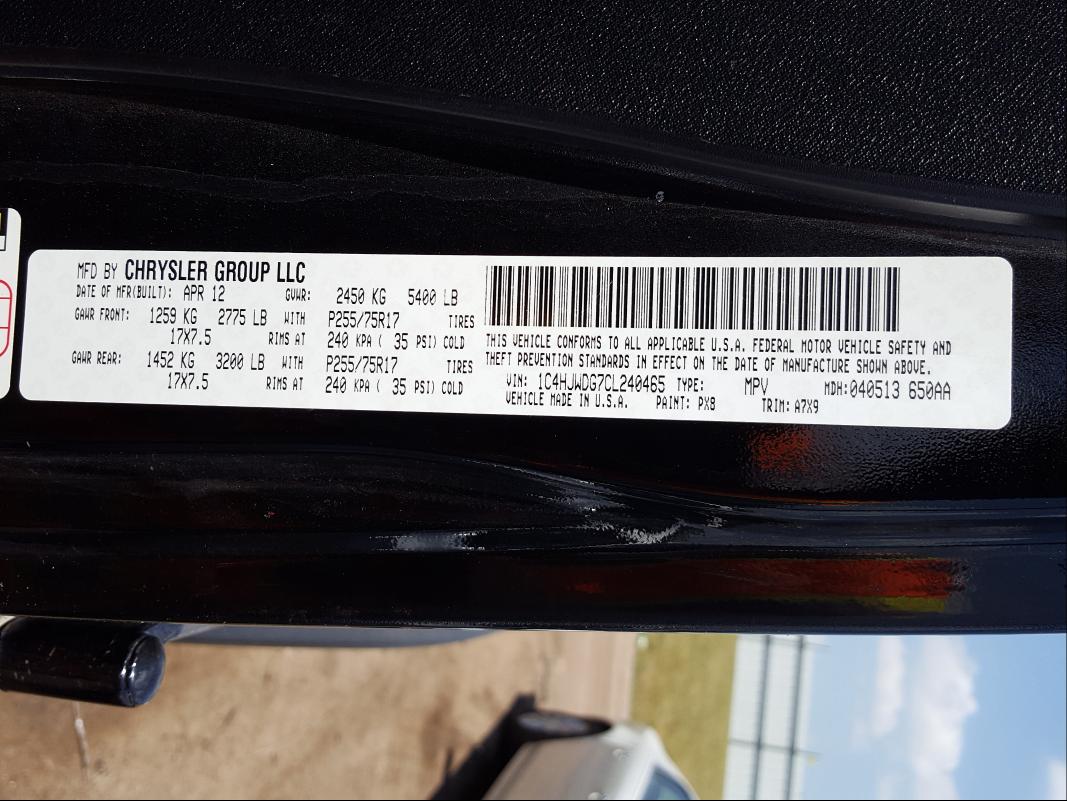 Photo 10 from auction – 2012 JEEP WRANGLER U with VIN 1C4HJWDG7CL240465