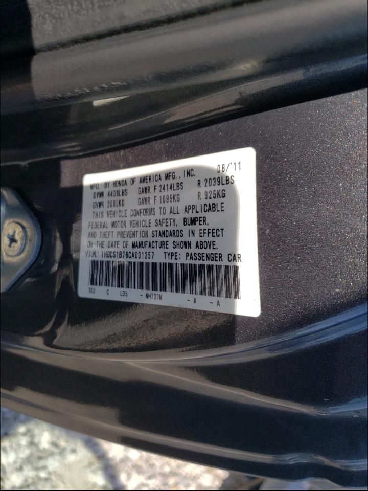 Photo 10 from auction – 2012 HONDA ACCORD EX with VIN 1HGCS1B78CA001257