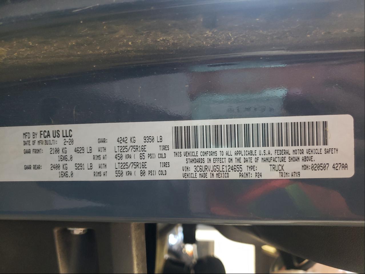 Photo 10 from auction – 2020 RAM PROMASTER with VIN 3C6URVJG5LE124655