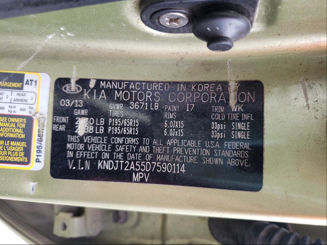Photo 10 from auction – 2013 KIA SOUL with VIN KNDJT2A55D7590114