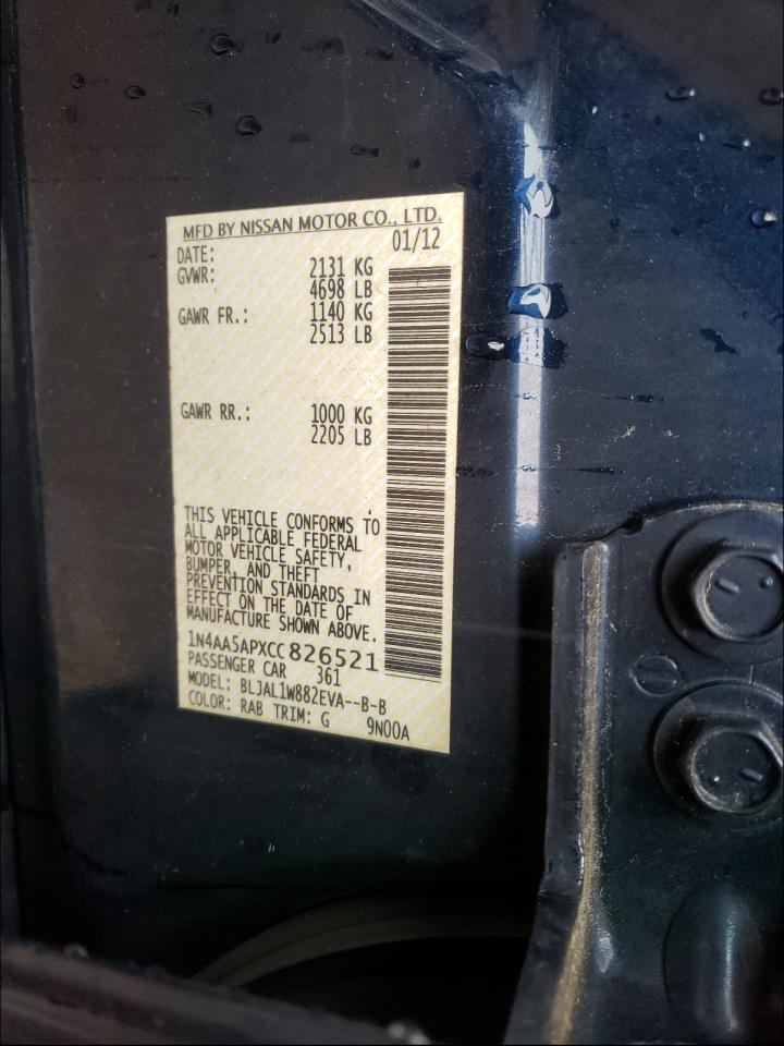 Photo 10 from auction – 2012 NISSAN MAXIMA S with VIN 1N4AA5APXCC826521