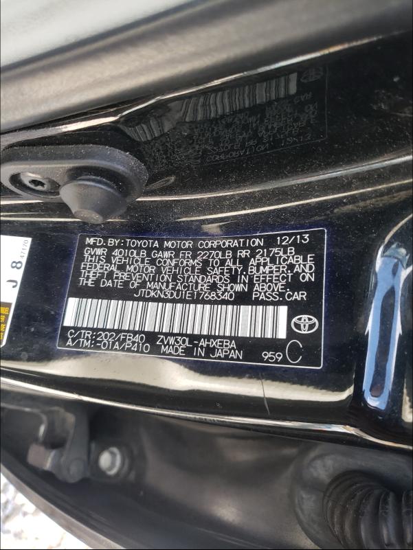 Photo 10 from auction – 2014 TOYOTA PRIUS with VIN JTDKN3DU1E1768340