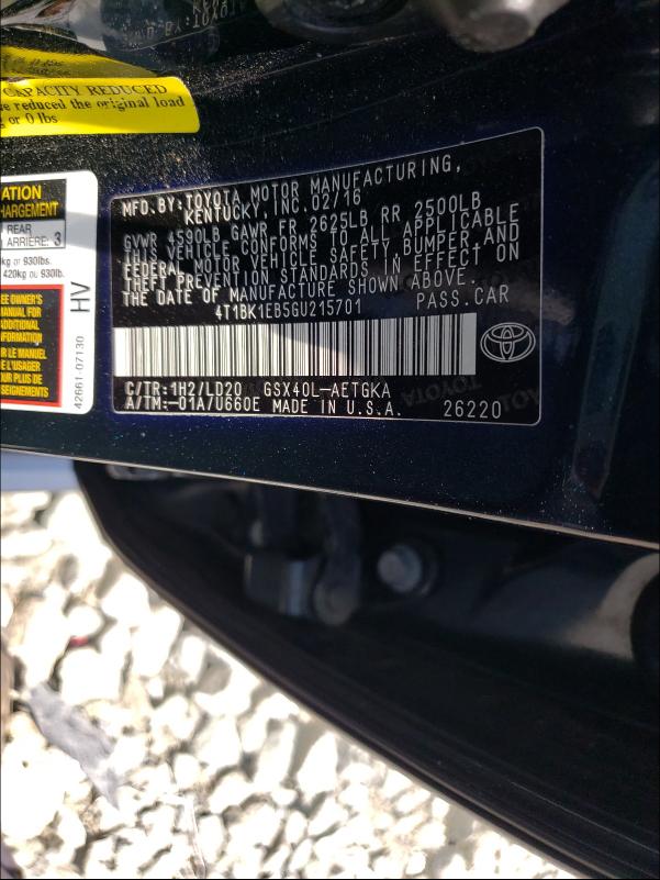 Photo 10 from auction – 2016 TOYOTA AVALON XLE with VIN 4T1BK1EB5GU215701