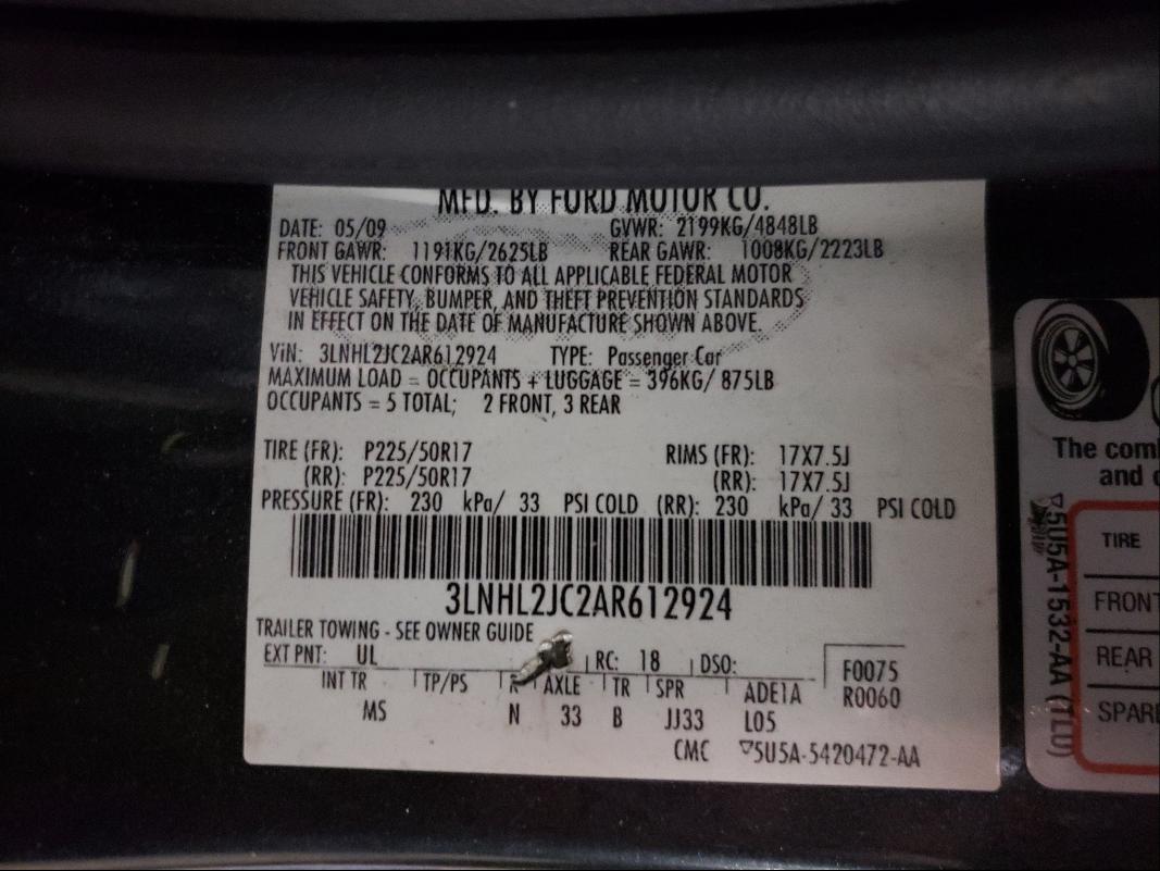 Photo 10 from auction – 2010 LINCOLN MKZ with VIN 3LNHL2JC2AR612924