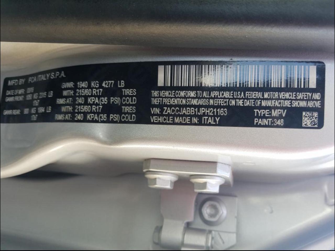 Photo 10 from auction – 2018 JEEP RENEGADE L with VIN ZACCJABB1JPH21163