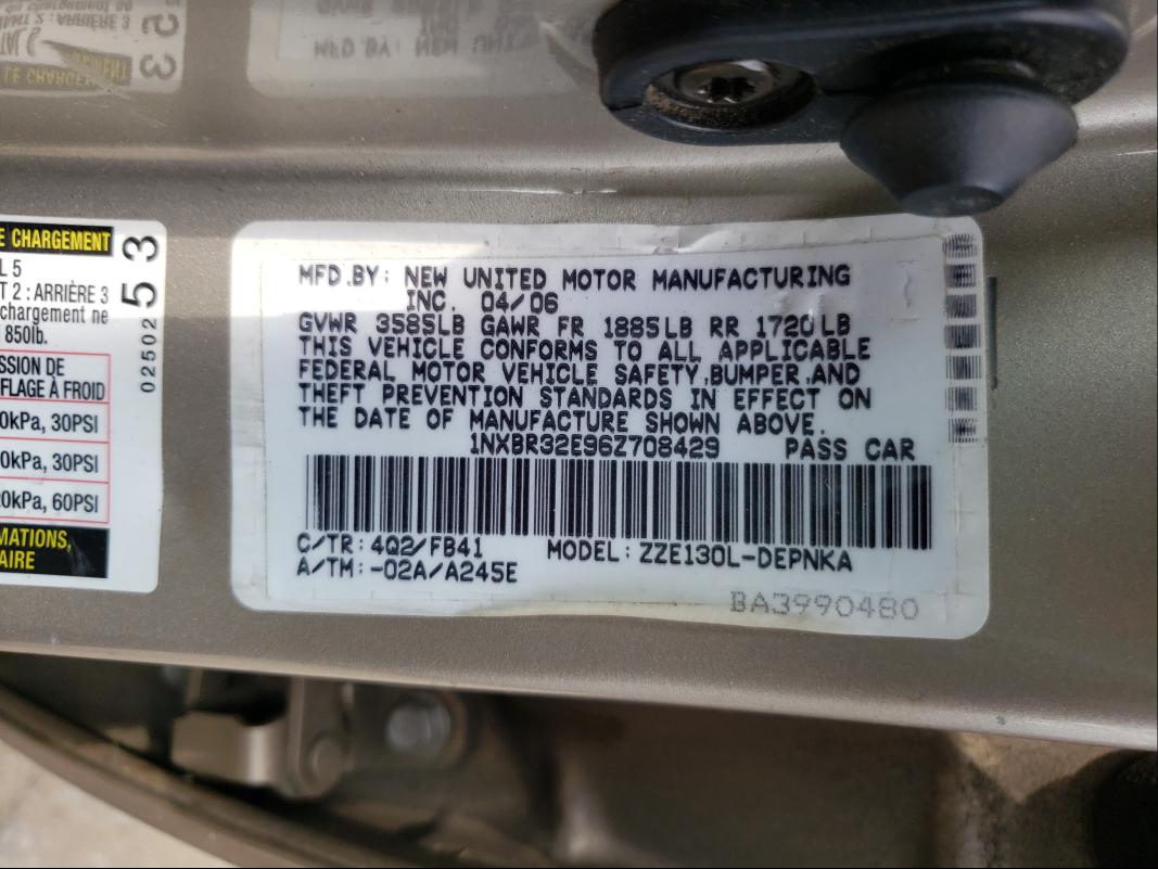 Photo 10 from auction – 2006 TOYOTA COROLLA CE with VIN 1NXBR32E96Z708429