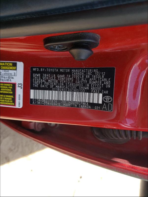 Foto 10 de la subasta – 2013 TOYOTA COROLLA BA con VIN 2T1BU4EE3DC965133