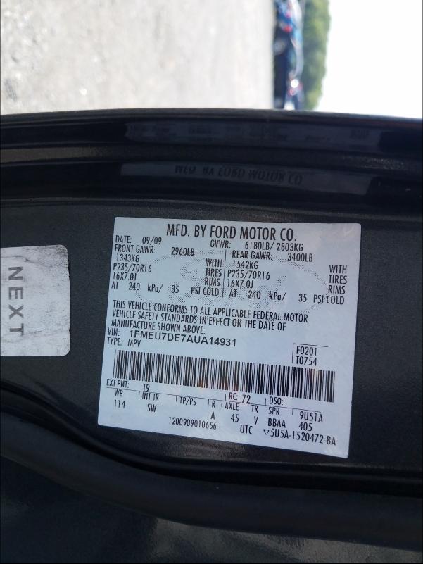 Photo 10 from auction – 2010 FORD EXPLORER X with VIN 1FMEU7DE7AUA14931