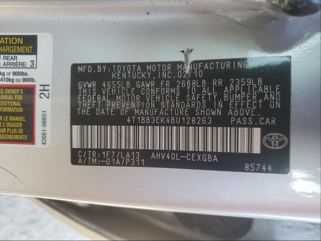 Photo 10 from auction – 2011 TOYOTA CAMRY with VIN 4T1BB3EK4BU128263