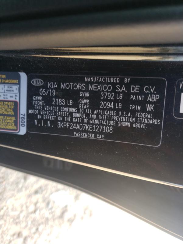 Photo 10 from auction – 2019 KIA FORTE FE with VIN 3KPF24AD7KE127108