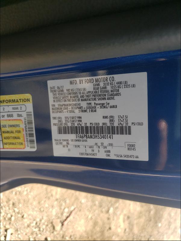 Photo 10 from auction – 2017 FORD MUSTANG with VIN 1FA6P8AM3H5340141