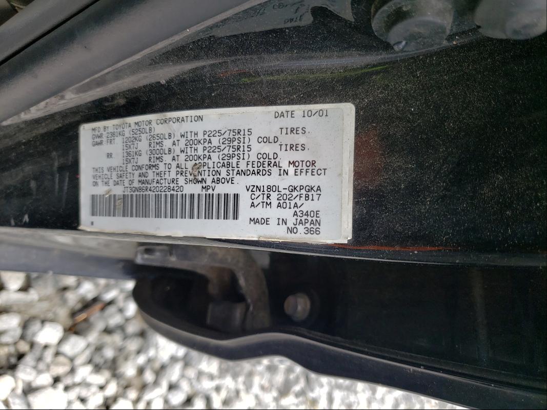 Photo 10 from auction – 2002 TOYOTA 4RUNNER SR with VIN JT3GN86R420228420
