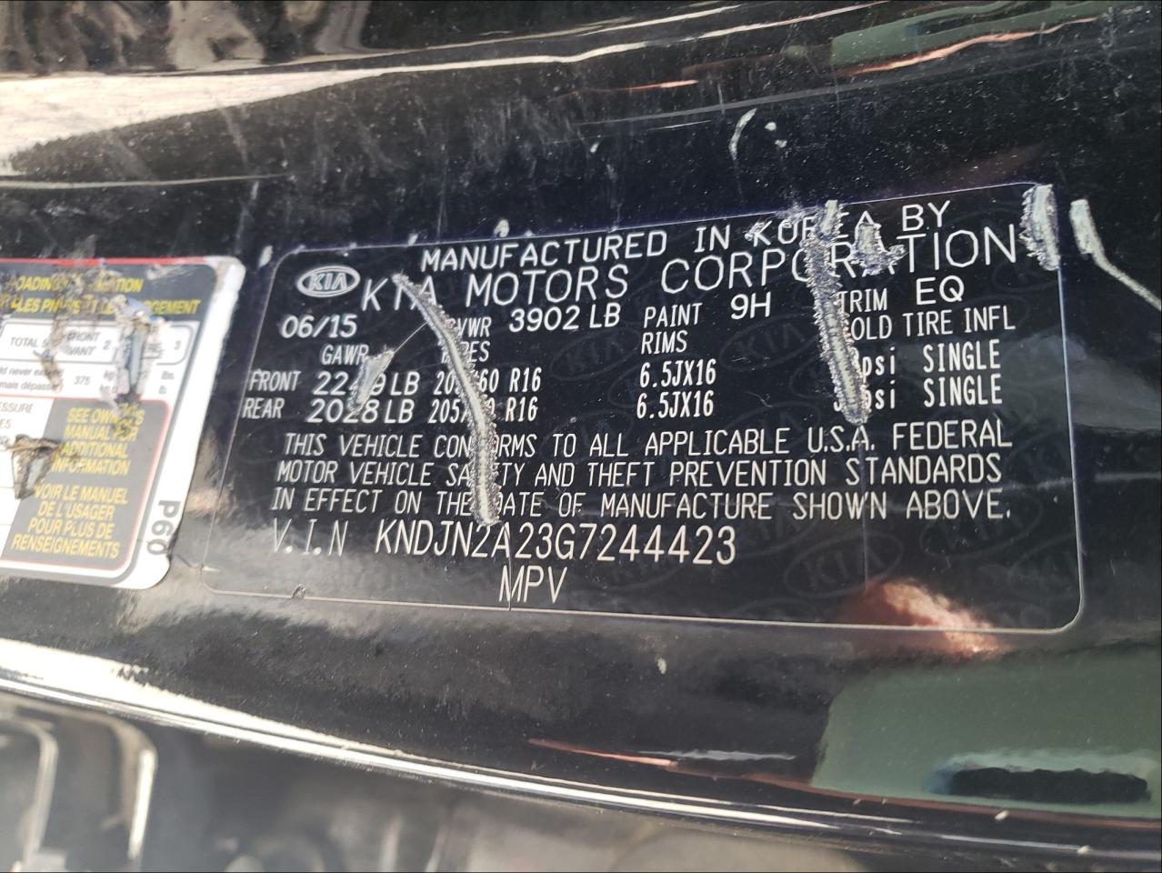 Photo 10 from auction – 2016 KIA SOUL with VIN KNDJN2A23G7244423