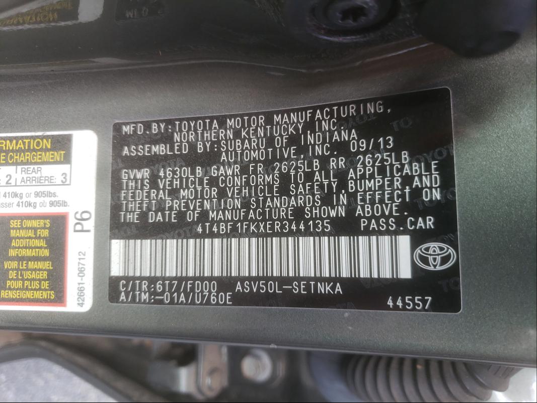 Photo 10 from auction – 2014 TOYOTA CAMRY L with VIN 4T4BF1FKXER344135