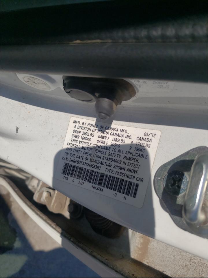 Photo 10 from auction – 2012 HONDA CIVIC LX with VIN 2HGFB2F57CH558383