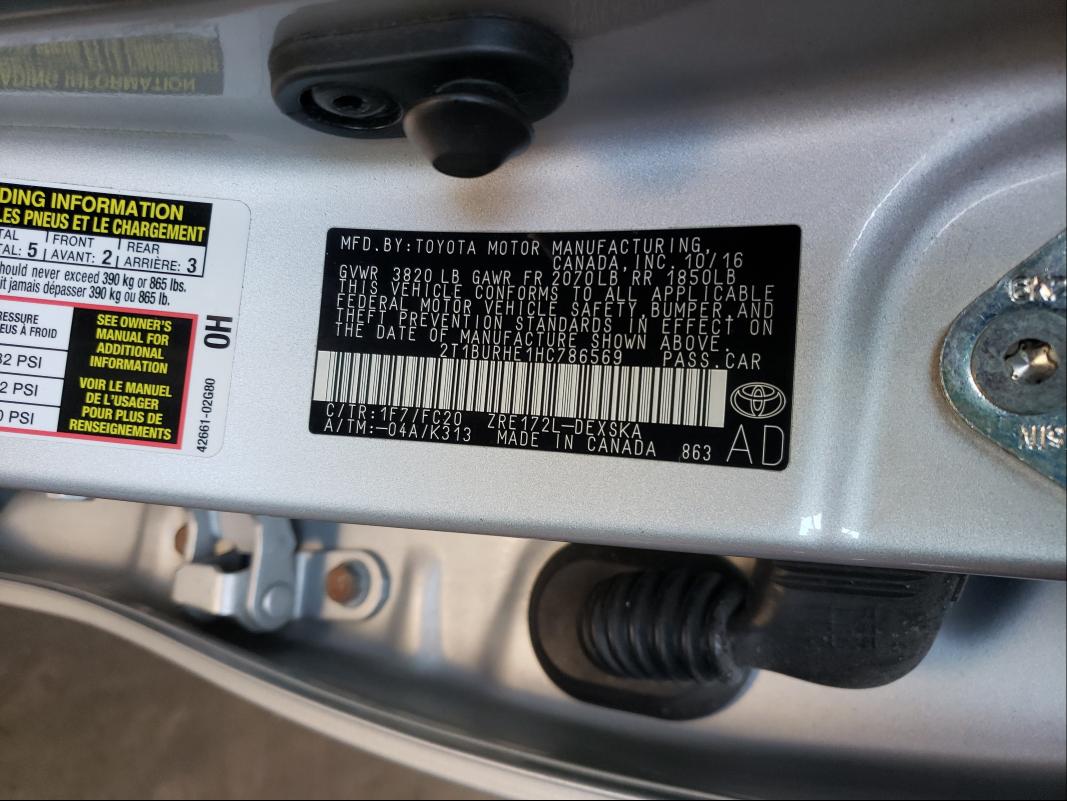 Photo 10 from auction – 2017 TOYOTA COROLLA L with VIN 2T1BURHE1HC786569