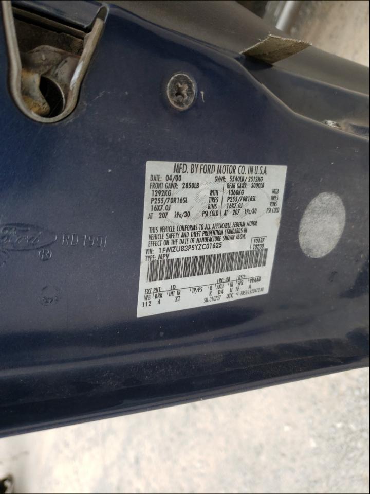 Photo 10 from auction – 2000 FORD EXPLORER X with VIN 1FMZU83P5YZC01625