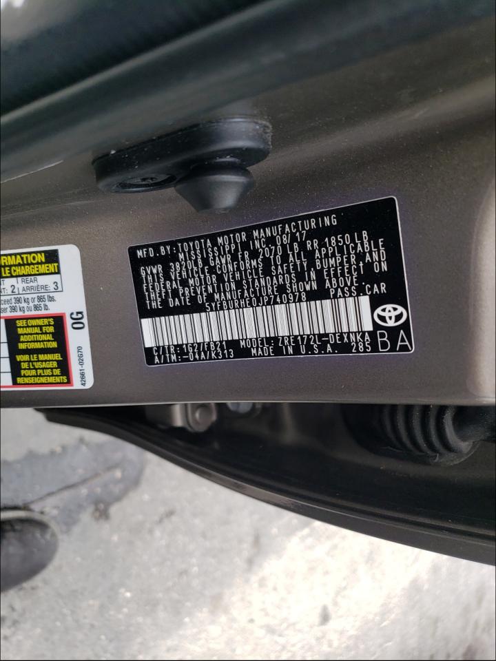 Photo 10 from auction – 2018 TOYOTA COROLLA L with VIN 5YFBURHE0JP740978