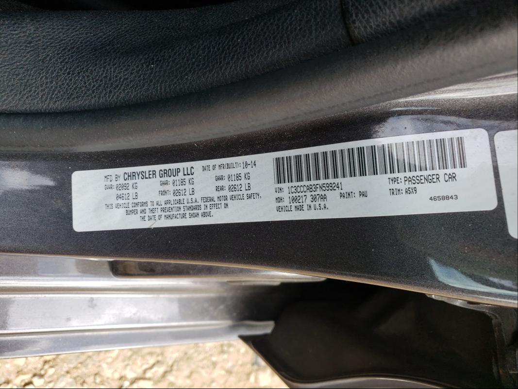 Photo 10 from auction – 2015 CHRYSLER 200 LIMITE with VIN 1C3CCCAB3FN599241