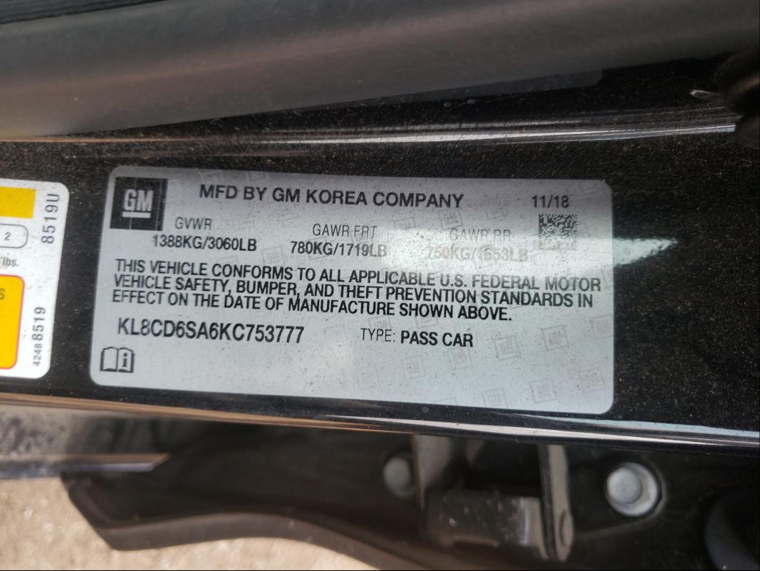 Photo 10 from auction – 2019 CHEVROLET SPARK 1LT with VIN KL8CD6SA6KC753777