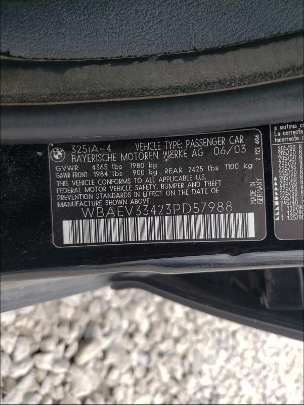 Photo 10 from auction – 2003 BMW 325 I with VIN WBAEV33423PD57988