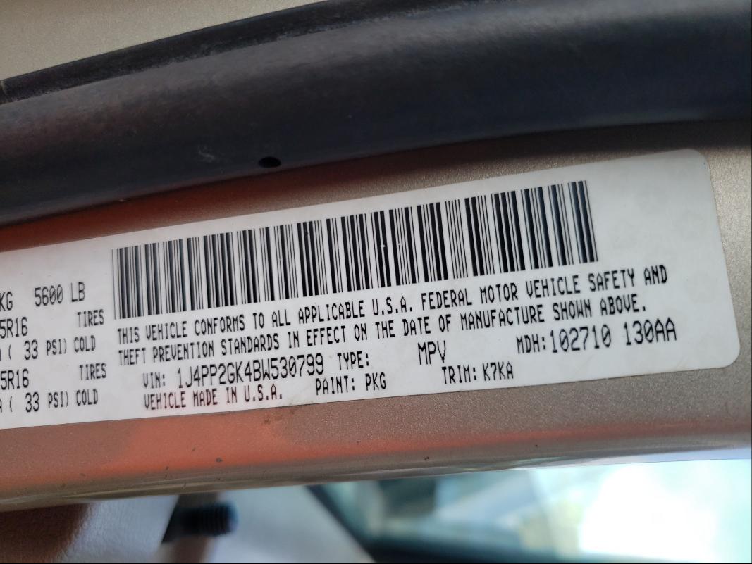 Photo 10 from auction – 2011 JEEP LIBERTY SP with VIN 1J4PP2GK4BW530799
