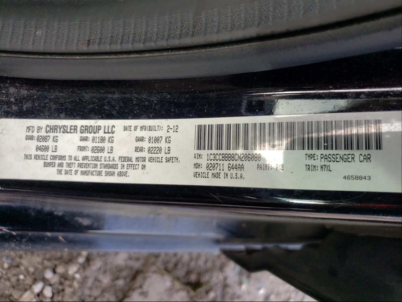 Photo 10 from auction – 2012 CHRYSLER 200 TOURIN with VIN 1C3CCBBB8CN206080