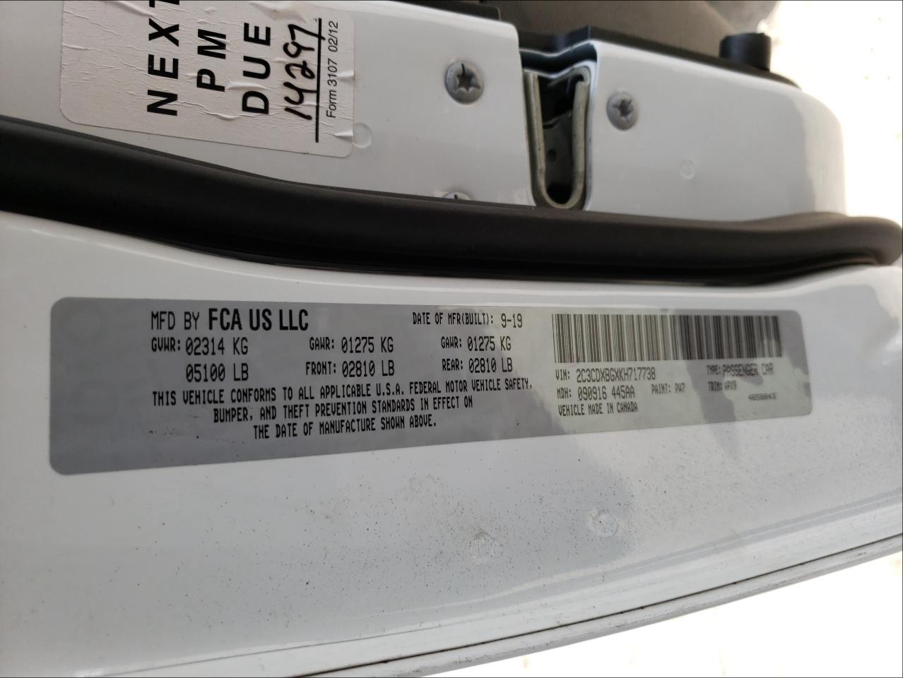 Photo 10 from auction – 2019 DODGE CHARGER SX with VIN 2C3CDXBGXKH717738