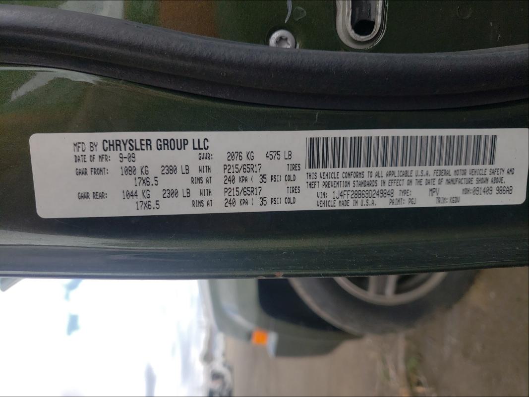 Photo 10 from auction – 2009 JEEP PATRIOT SP with VIN 1J4FF28B69D249848