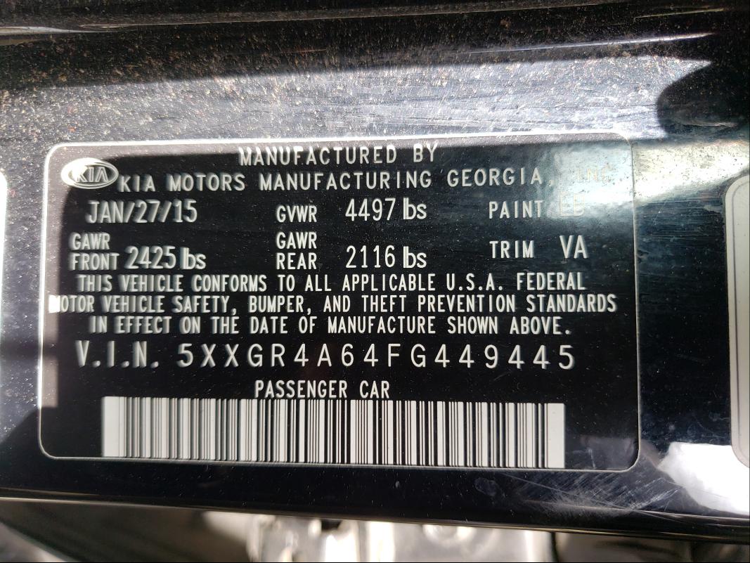 Photo 10 from auction – 2015 KIA OPTIMA SX with VIN 5XXGR4A64FG449445