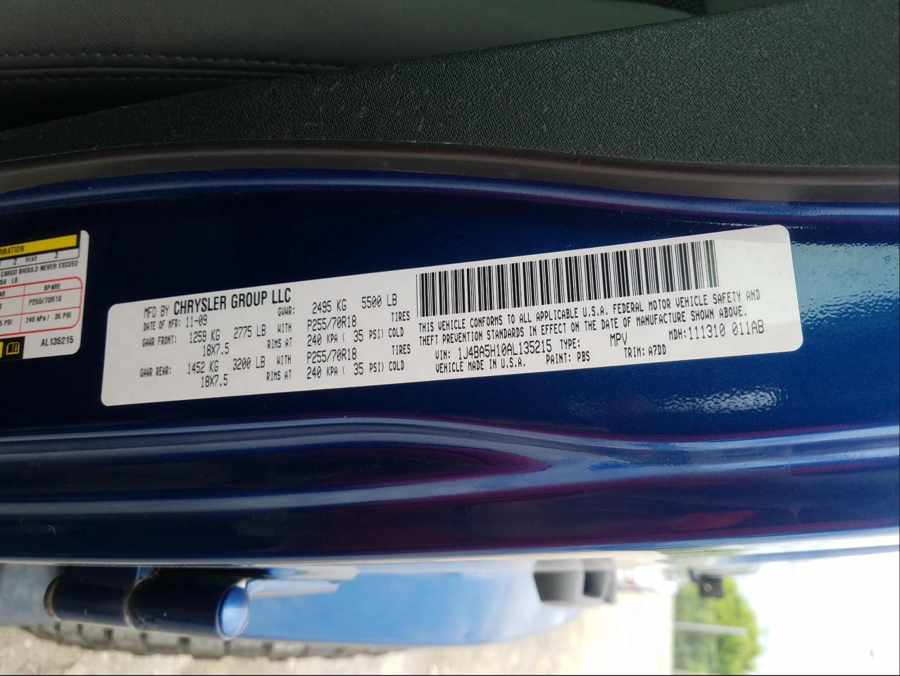 Photo 10 from auction – 2010 JEEP WRANGLER U with VIN 1J4BA5H10AL135215